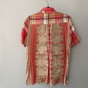 Johnny Was button-down, plaid, embroidered  top